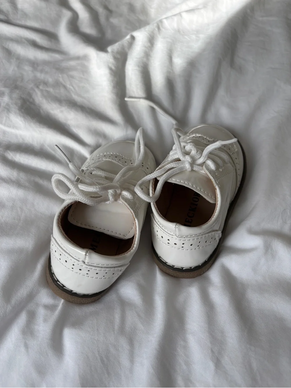 Classic White Patent Kids Dress Shoes with Brogue Detail